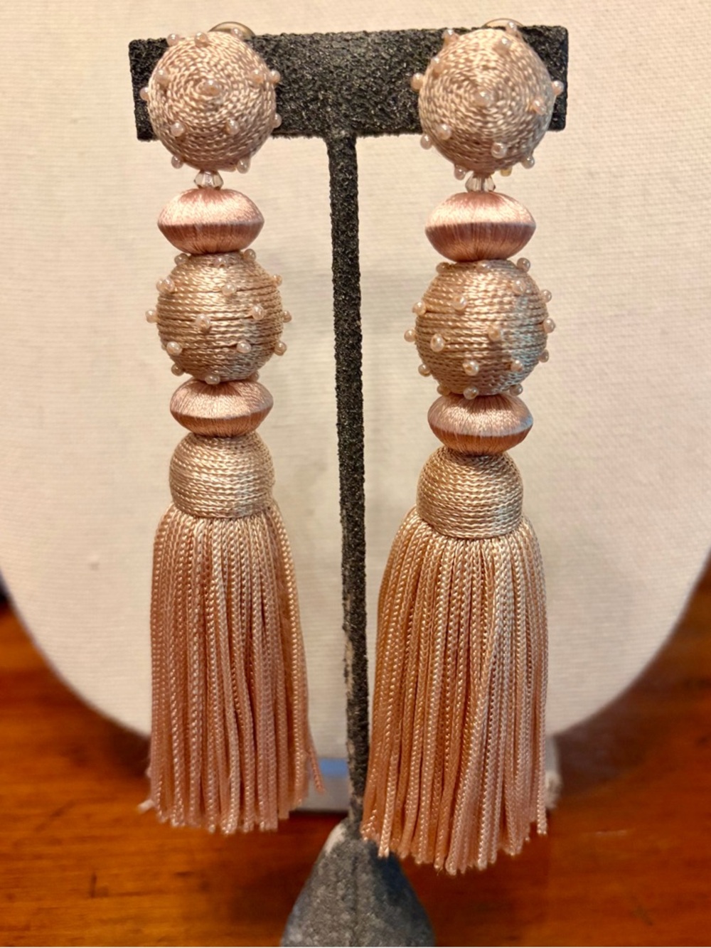 Oscar de la Renta Pink Dot Ball Tassel Earrings